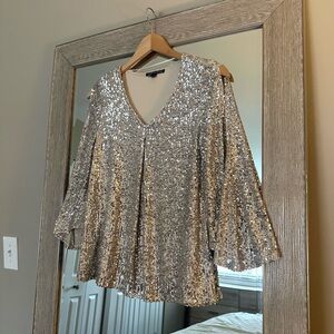 Cable And Gauge Nordstrom Gold Sequin Cold Shoulder 3/4 Sleeve Blouse Size Small
